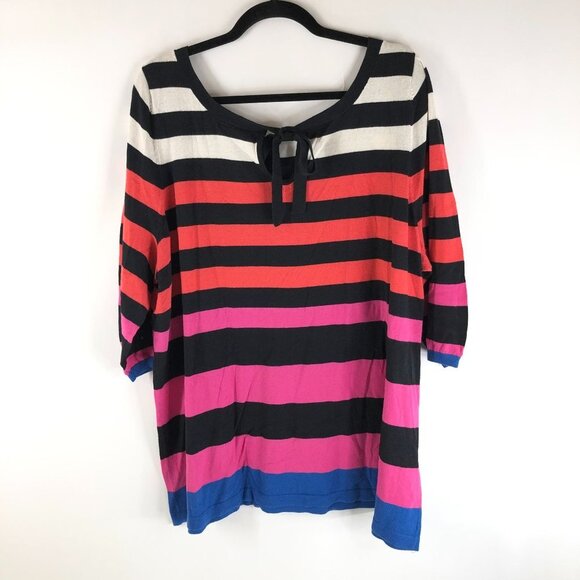 Lane Bryant Red Pink Stripe Scoop Neck Lightweight Sweater Tunic Top Size 22/24 - Picture 2 of 3